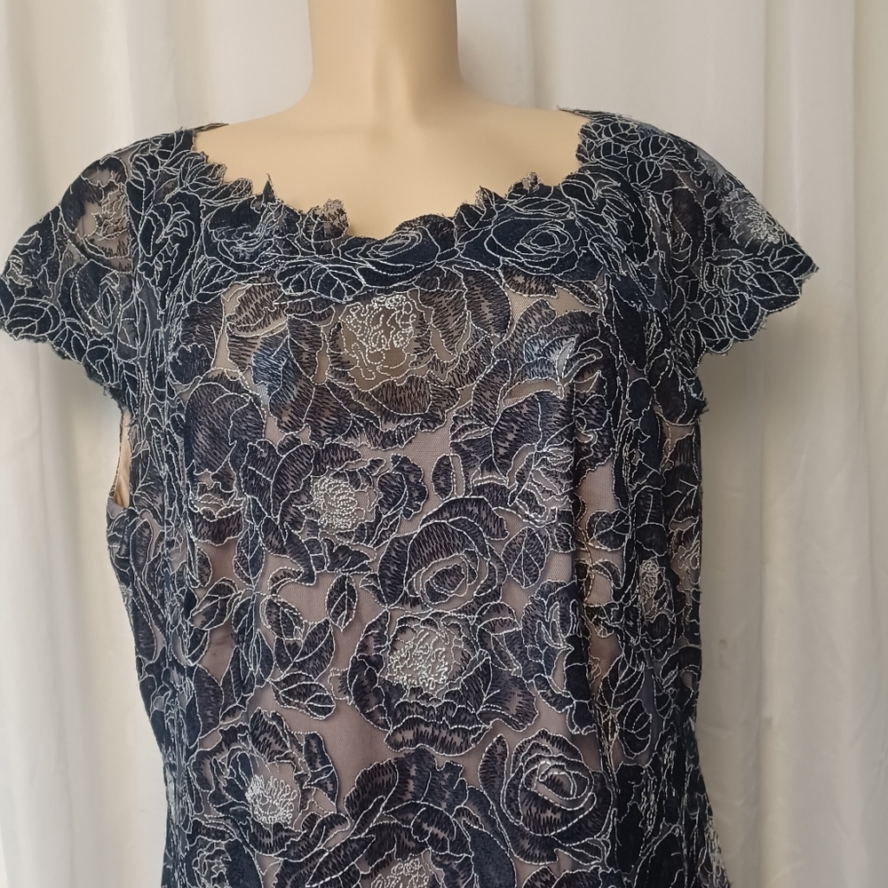 TADASHI SHOJI TOO SiZE 18Q. Elegant Lace Overlay Dress - Picture 3 of 16